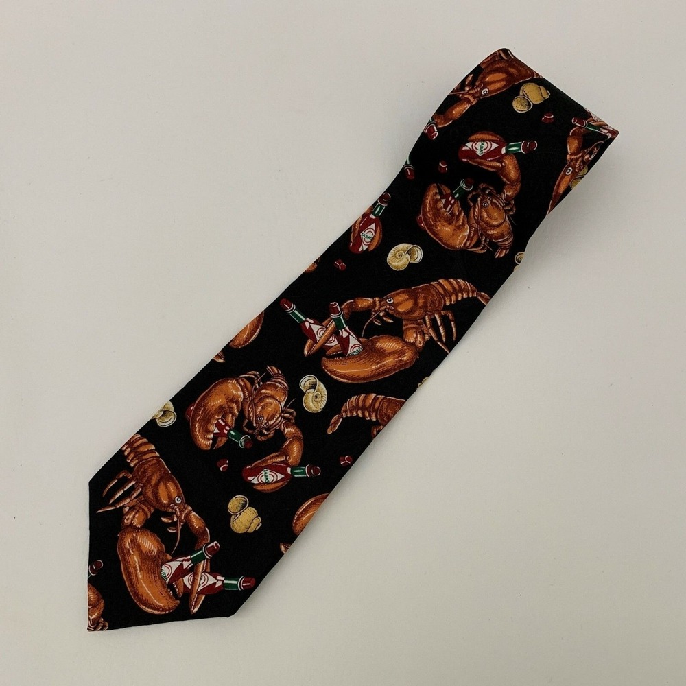 Tabasco The Tie Guys Mens Tie Necktie Lobsters Black Brown Multi-color 100% Silk